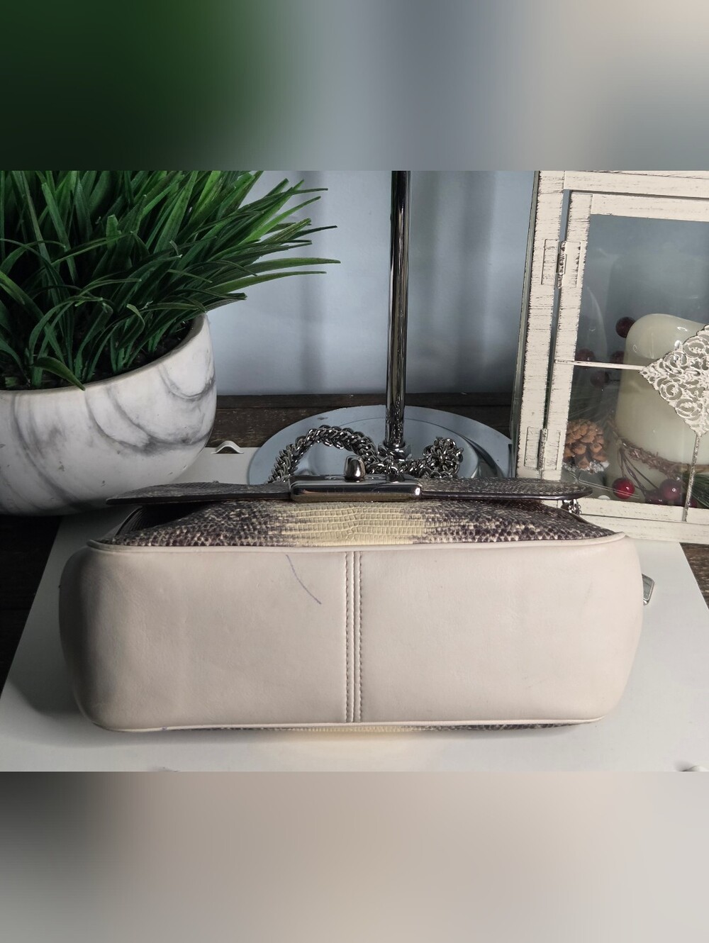 Coach Cassidy Lizard-Embossed Chain Convertible Bag - Off White/Gray Gradient - Picture 9 of 16